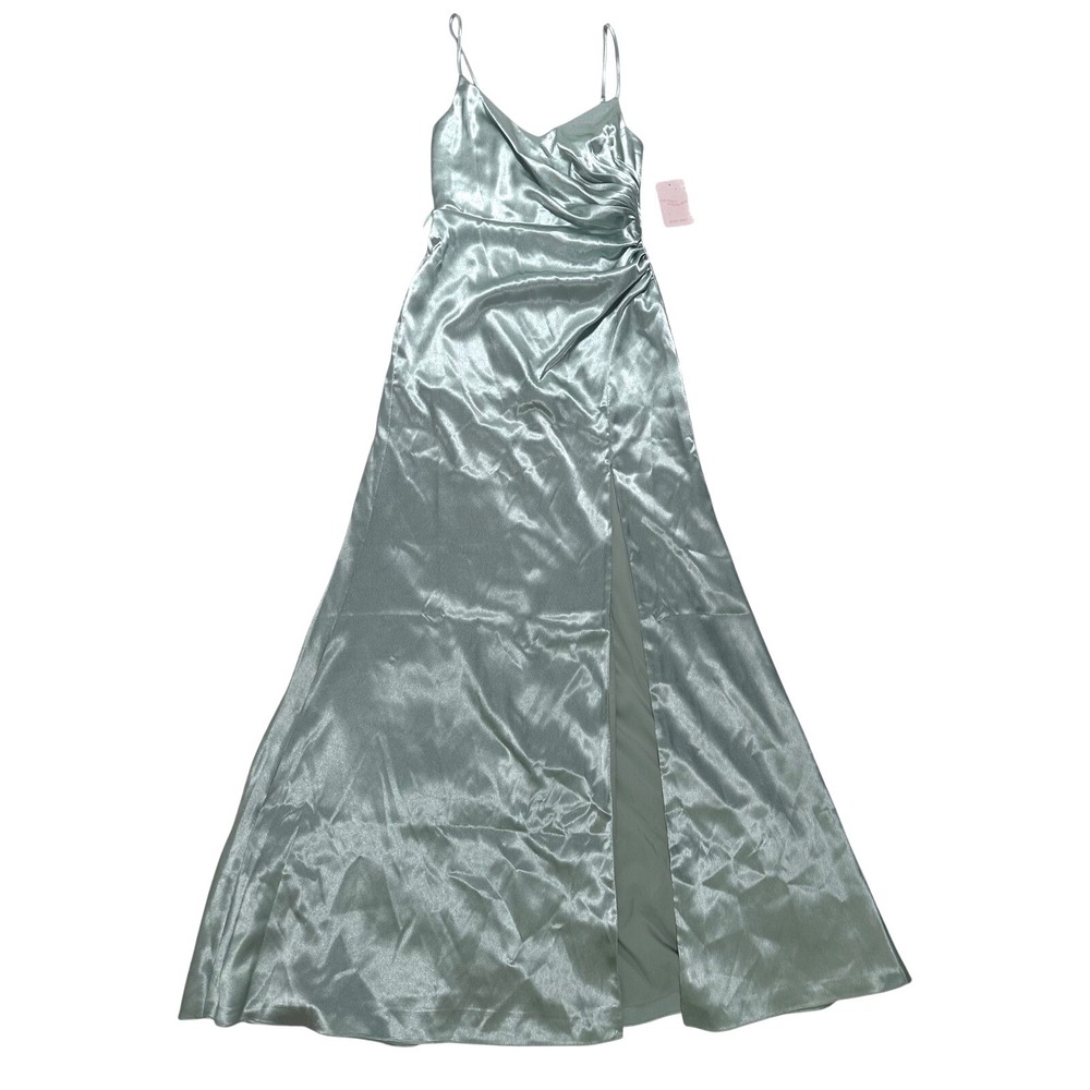 Birdy Grey Catherine‎ Shiny Satin Sage Green Bridesmaid Maxi Dress - S